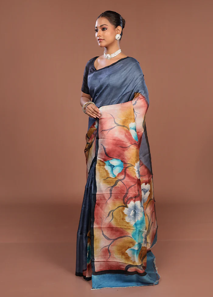 Cream Printed Pure Silk Saree Without Blouse Piece - Image 4