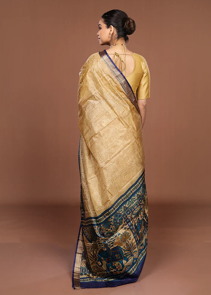Cream Printed Silk Saree Without Blouse Piece - Image 3