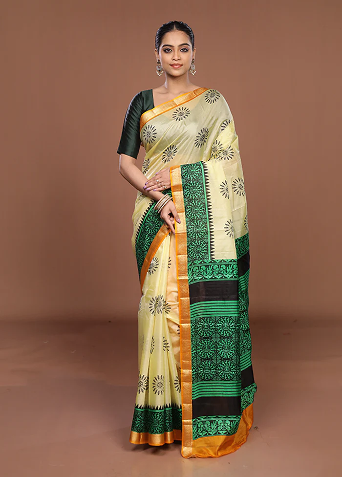 Cream Printed Silk Saree Without Blouse Piece - Image 2