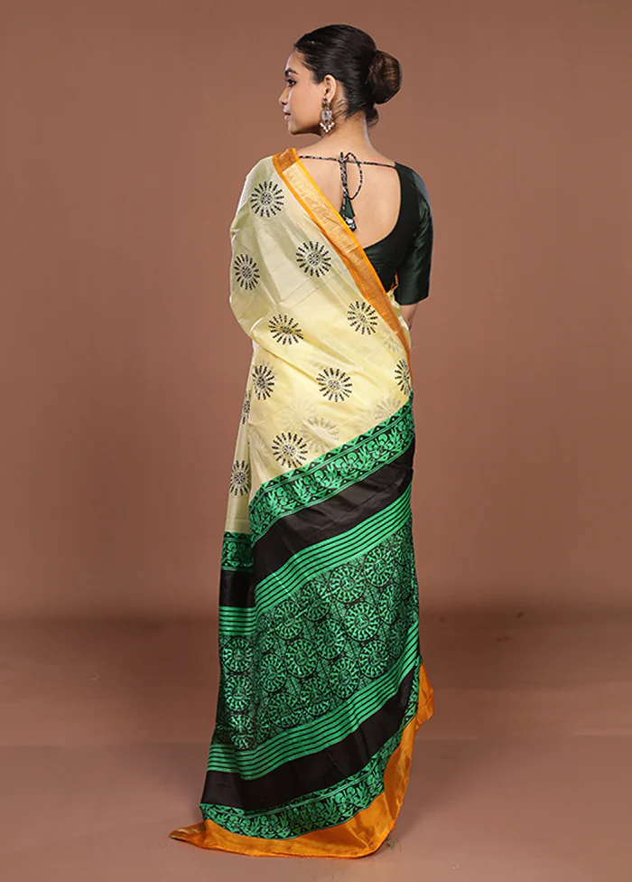 Cream Printed Silk Saree Without Blouse Piece - Image 3