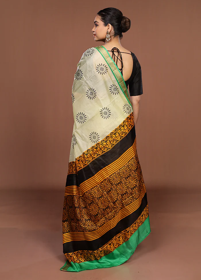 Cream Printed Silk Saree Without Blouse Piece - Image 3