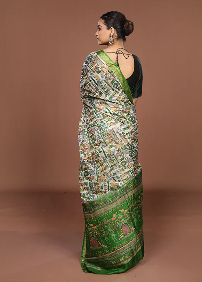 Cream Printed Silk Saree Without Blouse Piece - Image 3