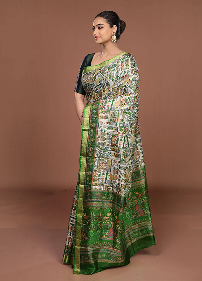 Cream Printed Silk Saree Without Blouse Piece - Image 4