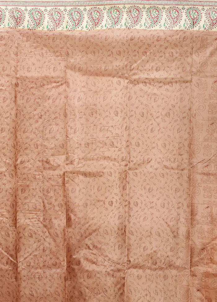 Cream Printed Pure Silk Saree Without Blouse Piece - Image 5