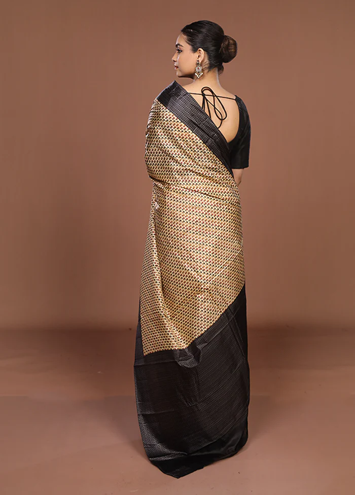 Cream Printed Pure Silk Saree Without Blouse Piece - Image 3