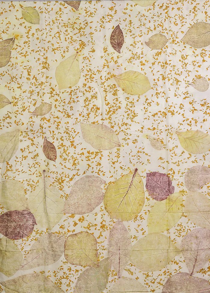 Cream Printed Pure Silk Saree Without Blouse Piece - Image 4