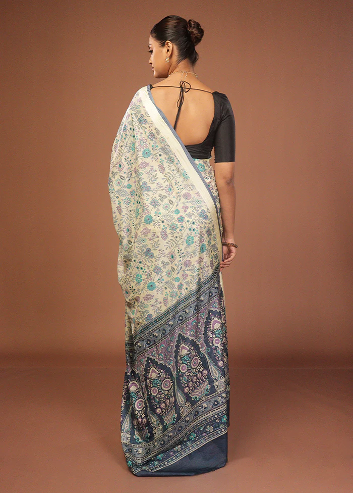 Cream Printed Silk Saree Without Blouse Piece - Image 3
