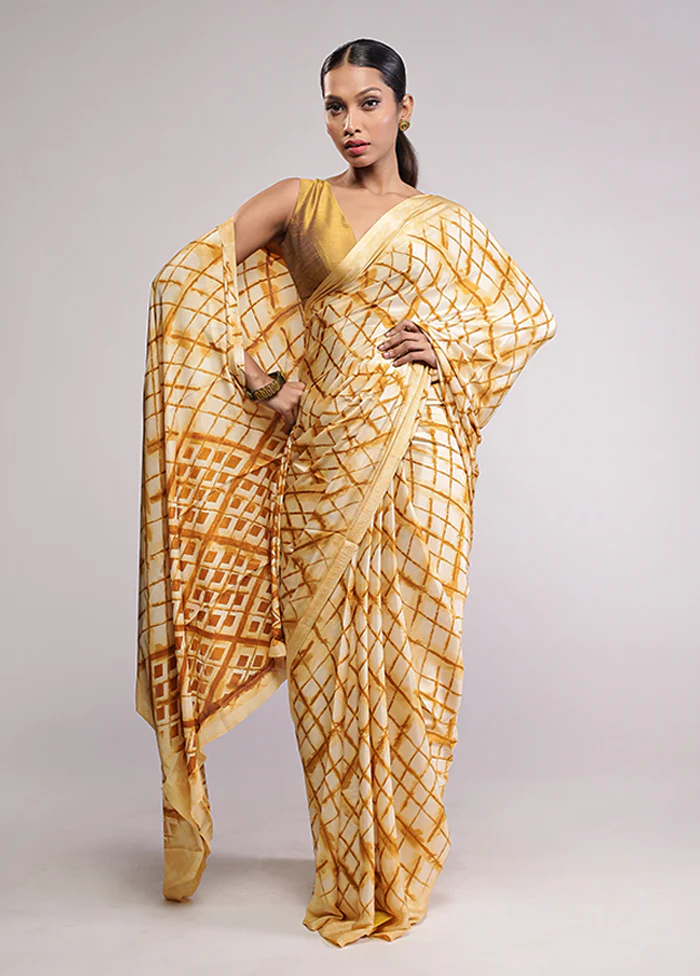 Yellow Printed Silk Saree Without Blouse Piece - Image 2