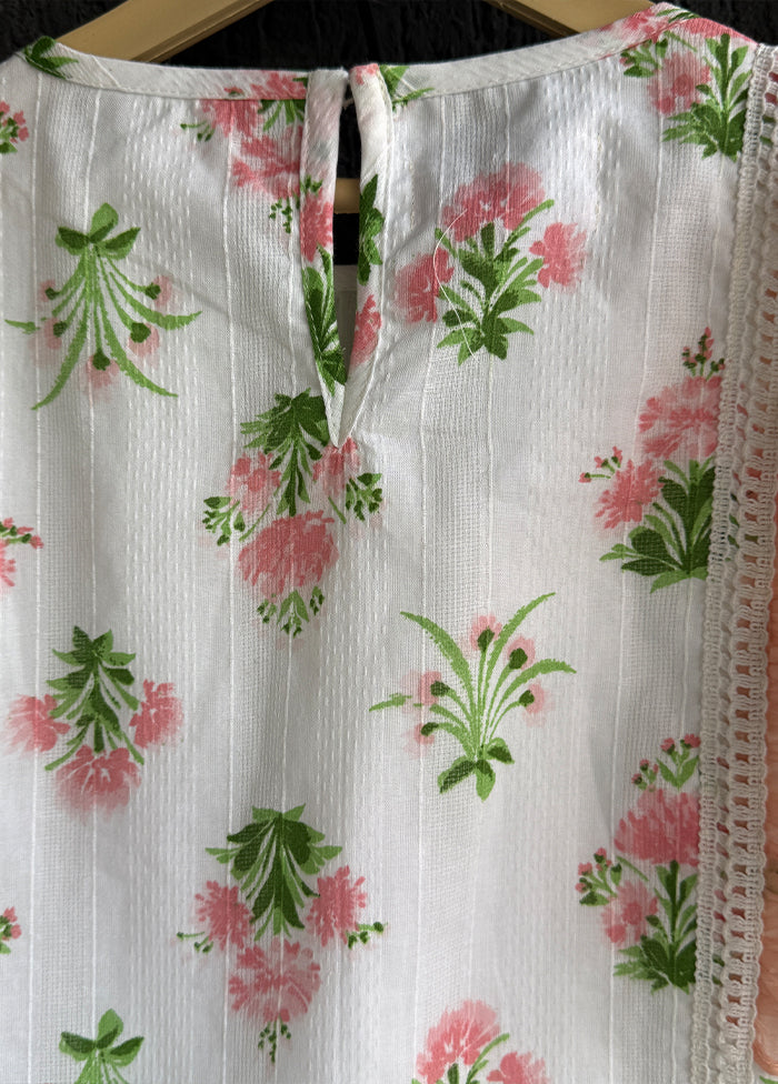 Cream Printed Work Cotton Dress - Image 3