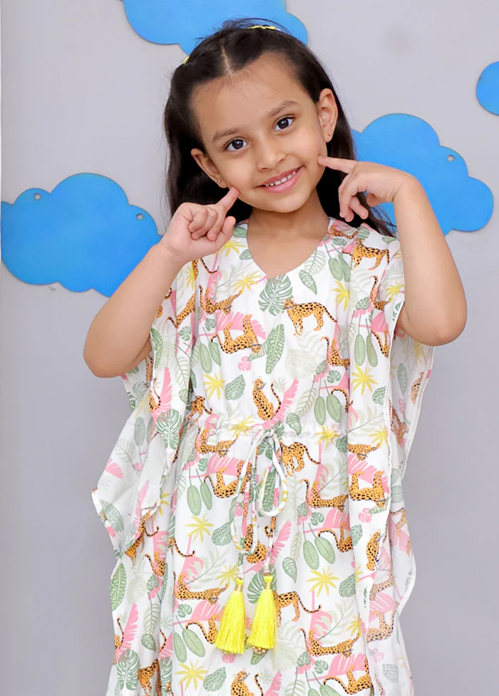 Cream Printed Work Cotton Kaftan - Image 2