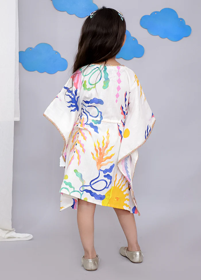 Cream Printed Work Cotton Kaftan - Image 3