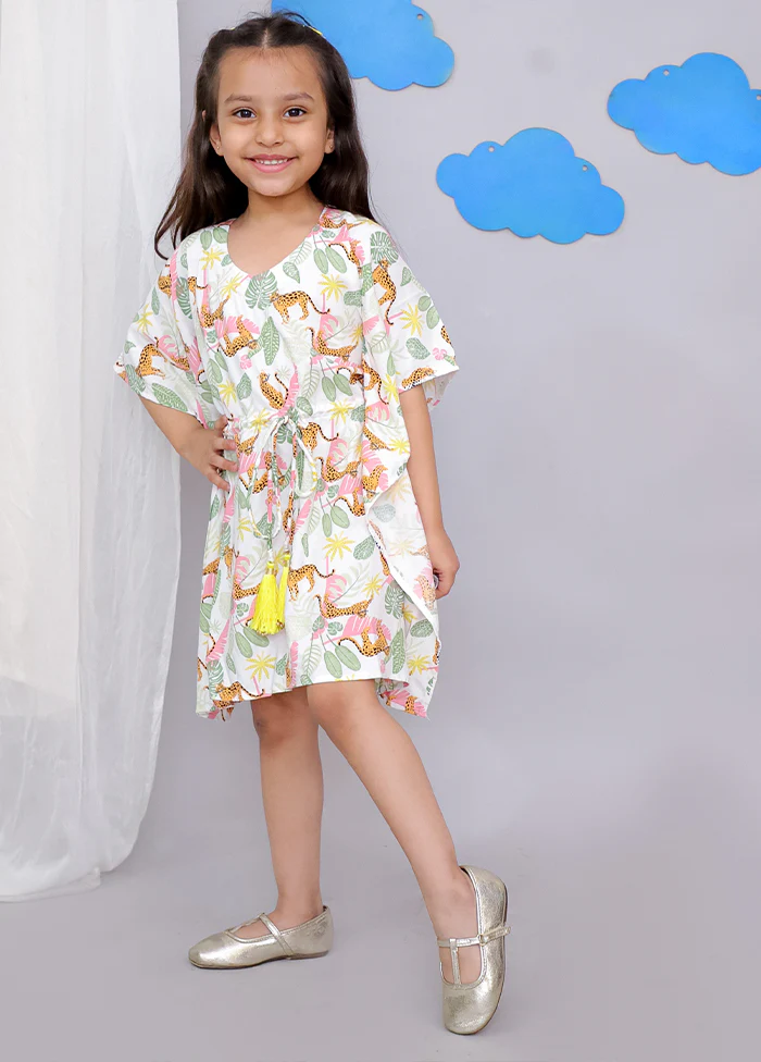 Cream Printed Work Cotton Kaftan