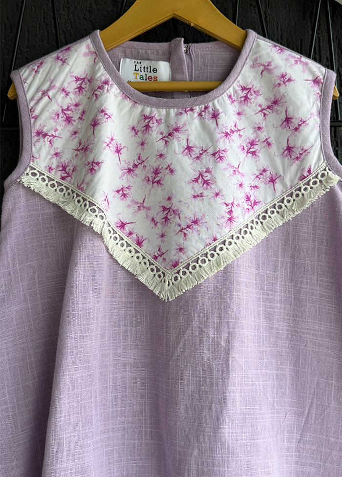 Purple Printed Work Silk Dress - Image 2