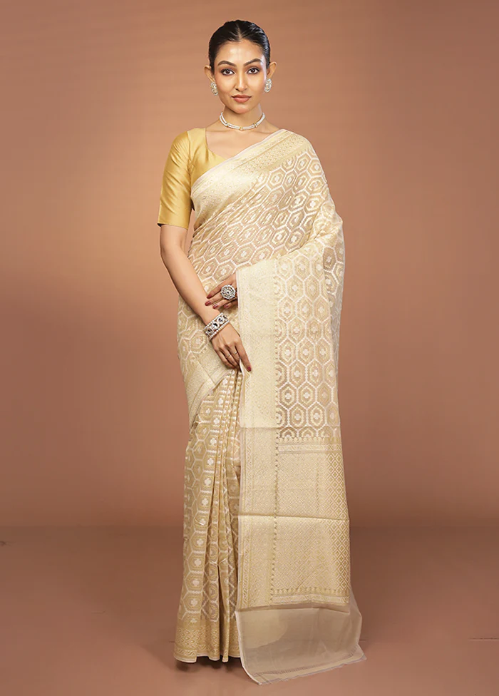 Cream Pure Cotton Saree With Blouse Piece - Image 2