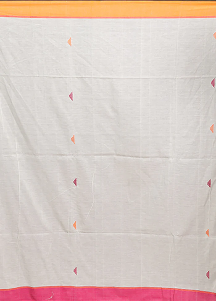 Cream Pure Cotton Saree With Blouse Piece - Image 5