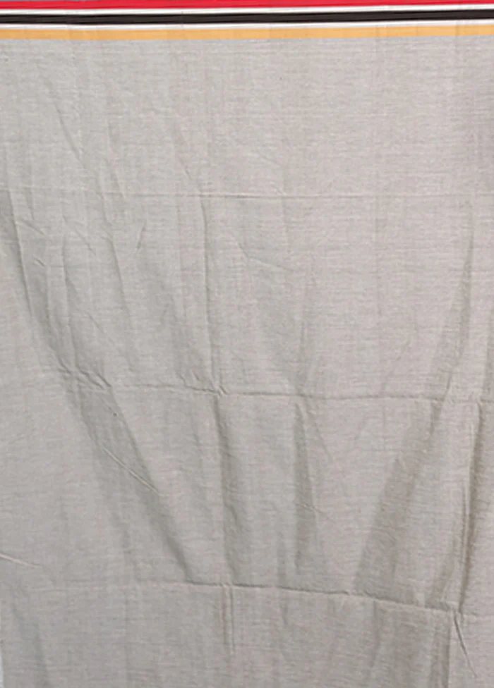 Grey Pure Cotton Saree With Blouse Piece - Image 5