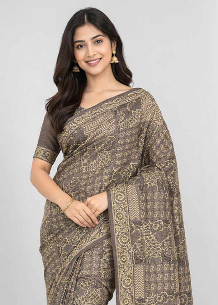 Cream Pure Cotton Saree With Blouse Piece - Image 2