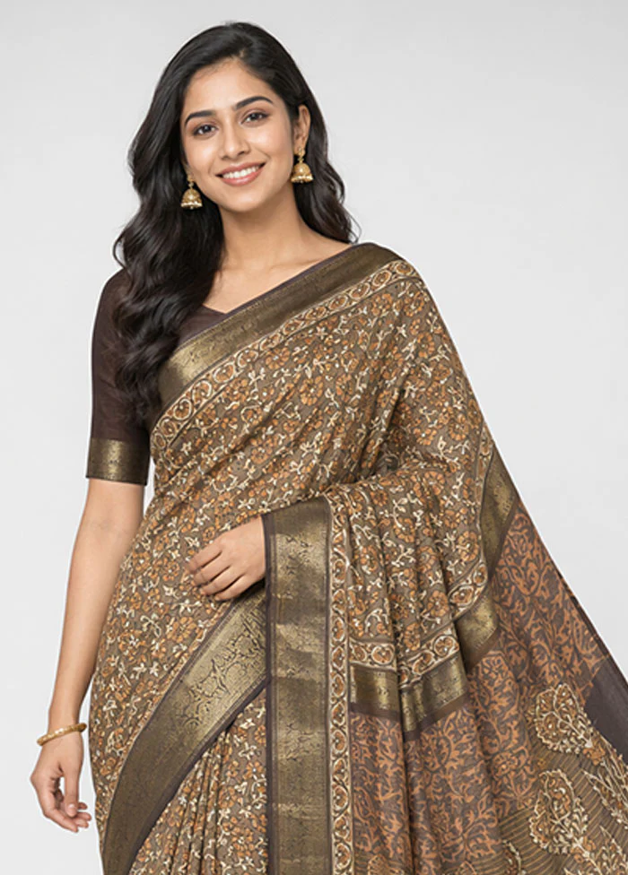 Cream Pure Cotton Saree With Blouse Piece - Image 2
