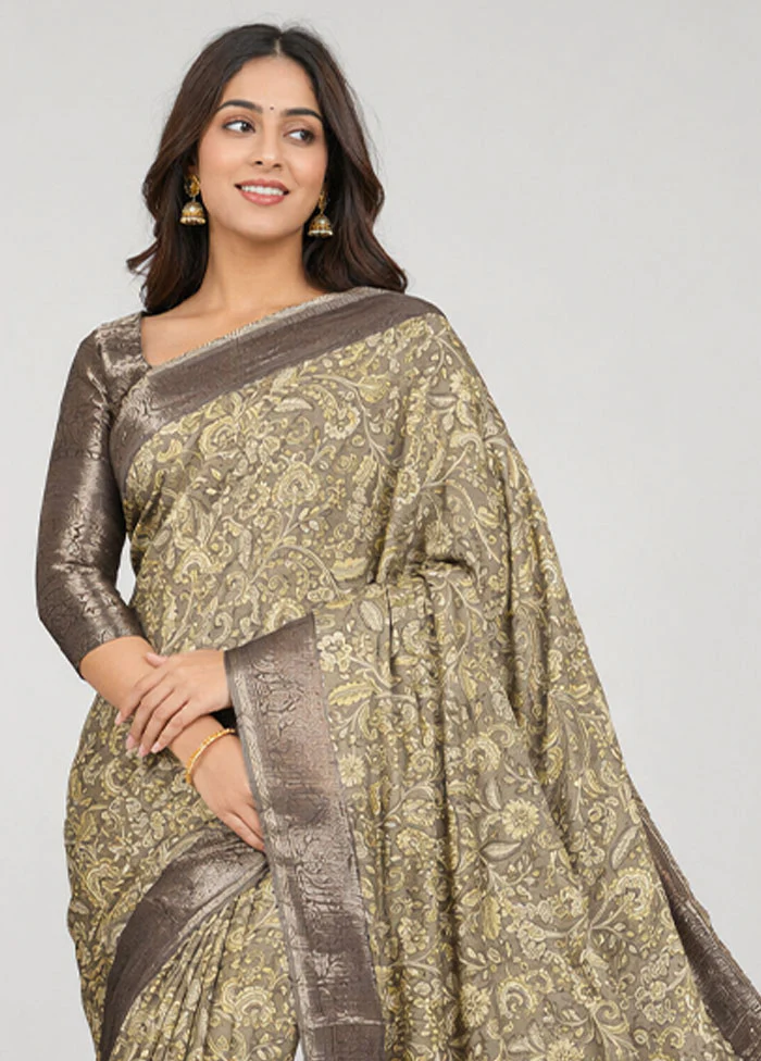 Cream Pure Cotton Saree With Blouse Piece - Image 2