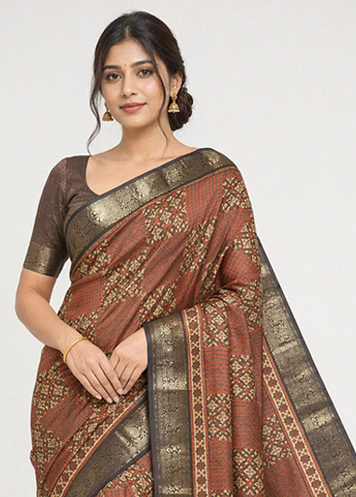 Cream Pure Cotton Saree With Blouse Piece - Image 2