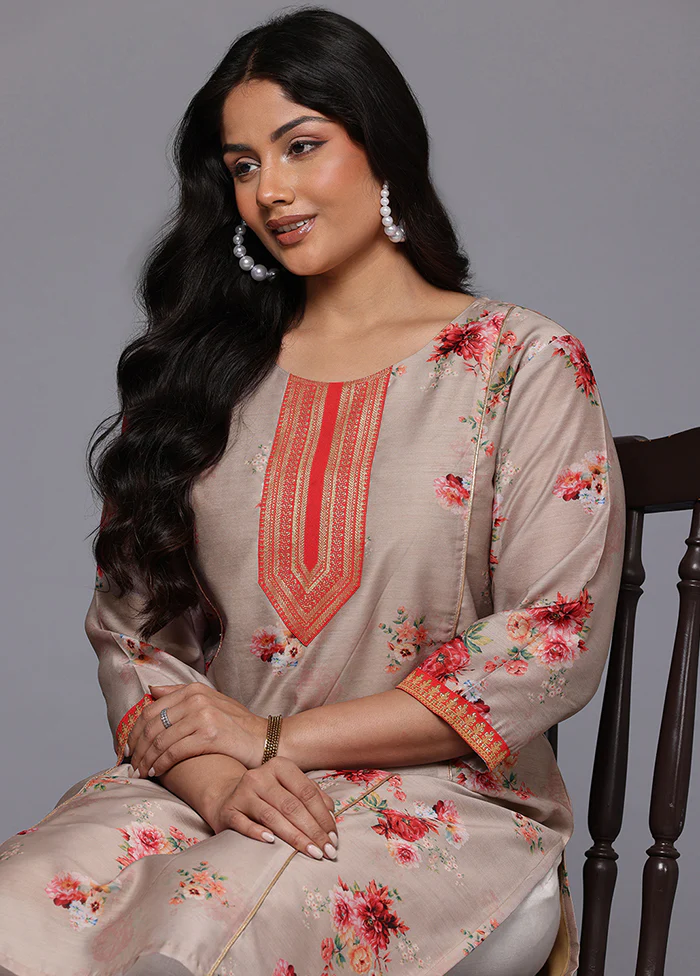 Cream Readymade Chanderi Kurti - Image 2
