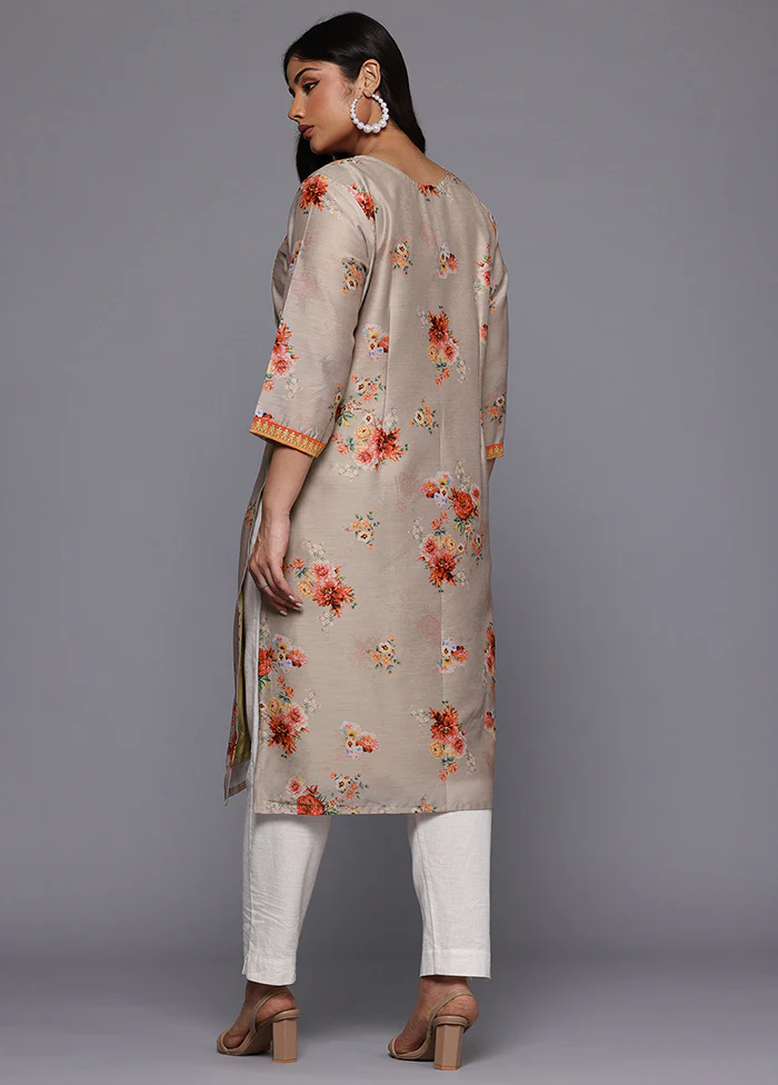 Cream Readymade Chanderi Kurti - Image 3