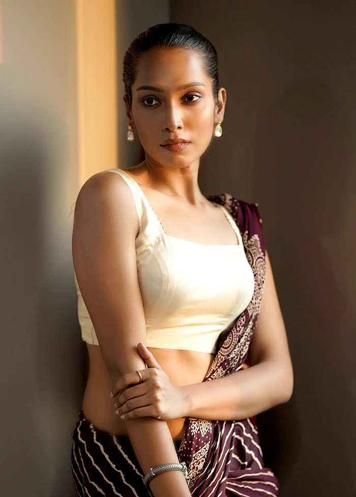 Cream Satin Designer Blouse - Image 3