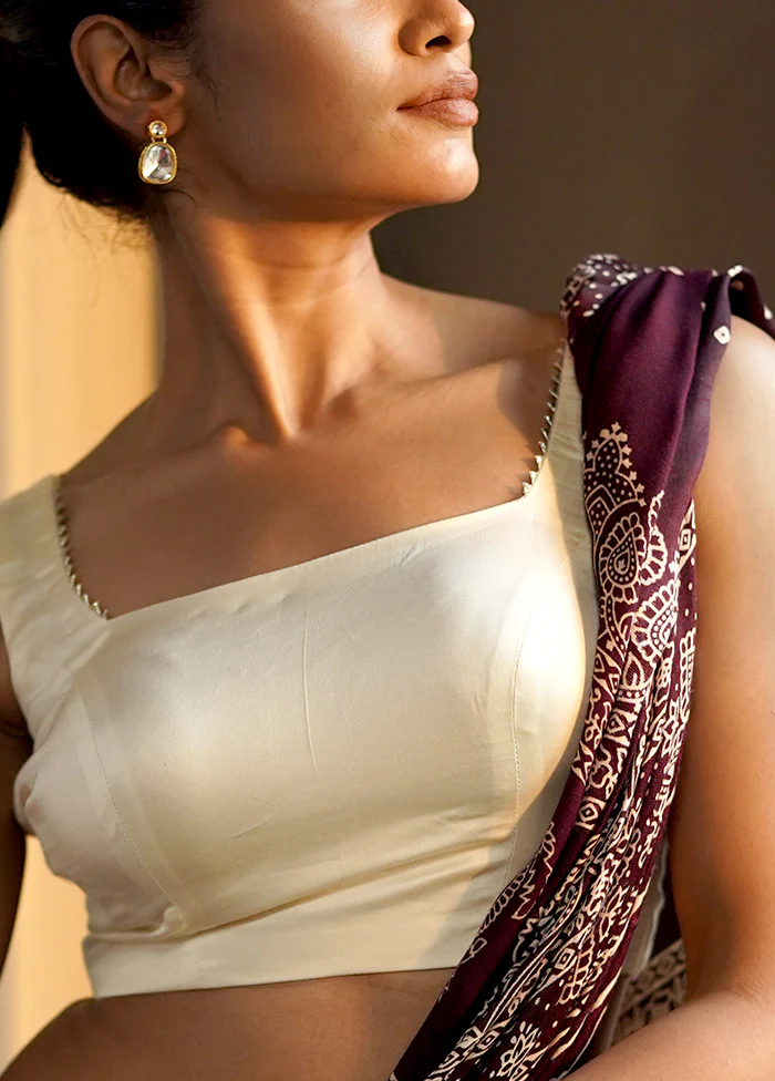 Cream Satin Designer Blouse - Image 4