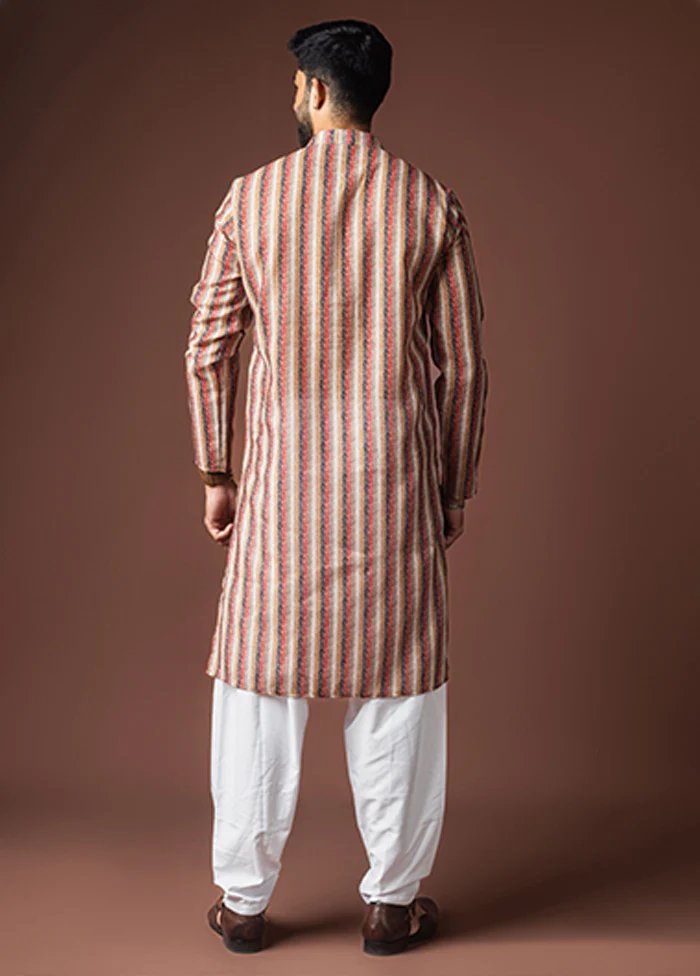 Cream Silk Kurta & Pajama Set - Image 3