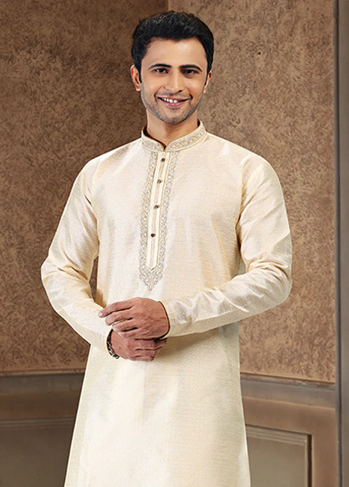 Cream Silk Kurta & Pajama Set - Image 2