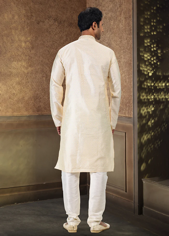 Cream Silk Kurta & Pajama Set - Image 3