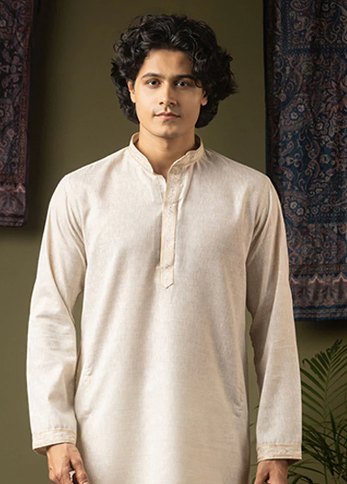 Cream Silk Kurta & Pajama Set - Image 2
