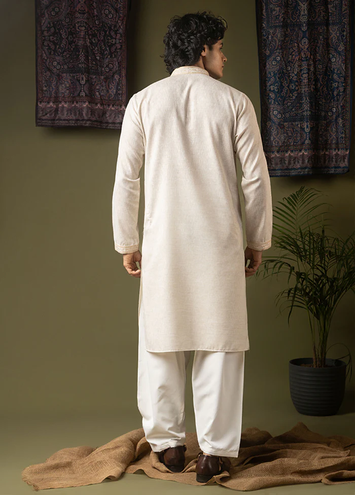 Cream Silk Kurta & Pajama Set - Image 3