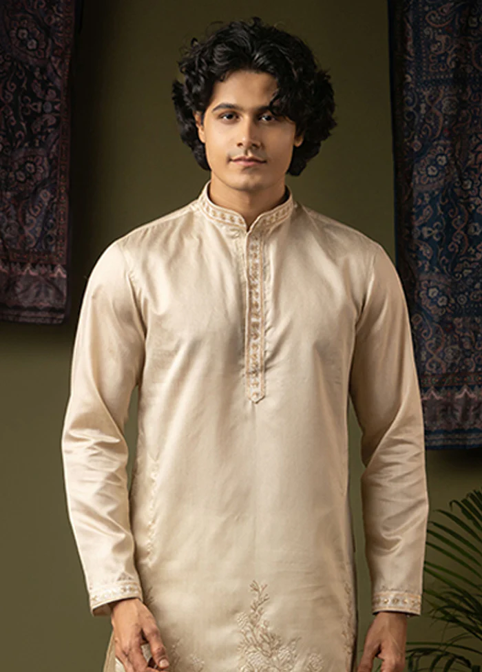 Cream Silk Kurta & Pajama Set - Image 2