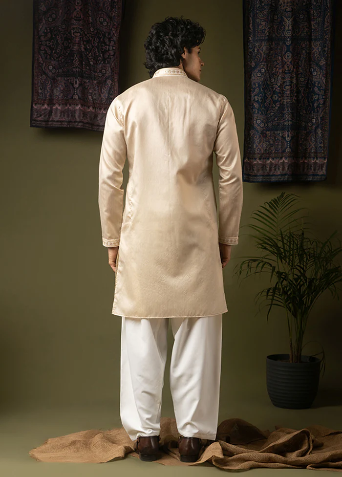Cream Silk Kurta & Pajama Set - Image 3