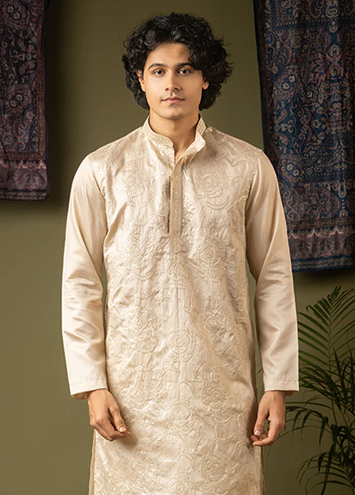 Cream Silk Kurta & Pajama Set - Image 2