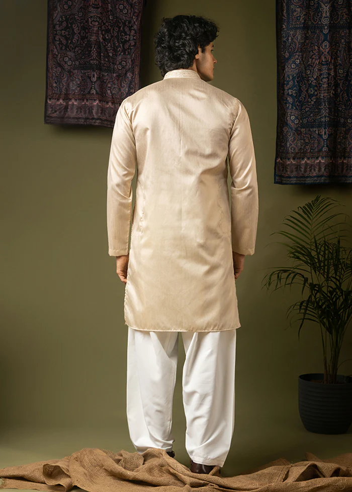 Cream Silk Kurta & Pajama Set - Image 3