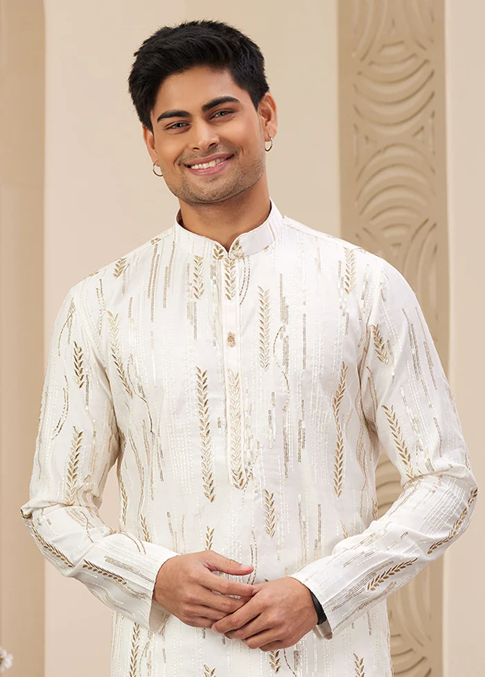 Cream Silk Kurta & Pajama Set - Image 2