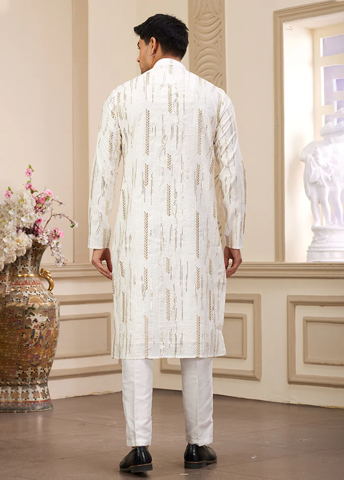 Cream Silk Kurta & Pajama Set - Image 3