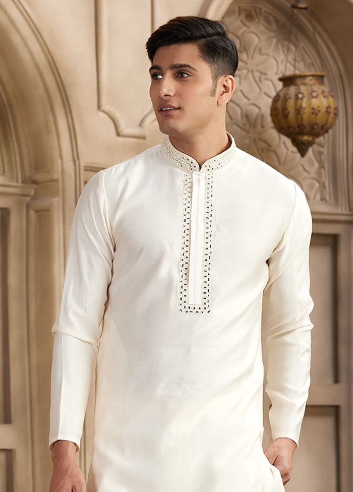 Cream Silk Kurta & Pajama Set - Image 2