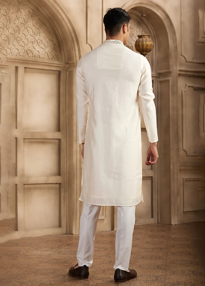 Cream Silk Kurta & Pajama Set - Image 3