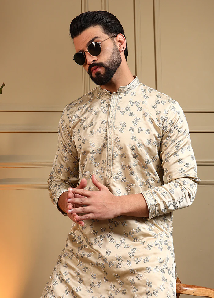 Cream Silk Kurta & Pajama Set - Image 2