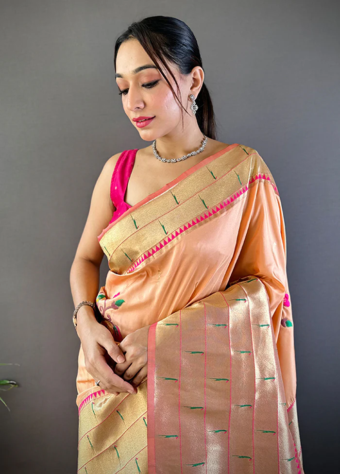 Cream Spun Silk Saree With Blouse Piece - Image 2