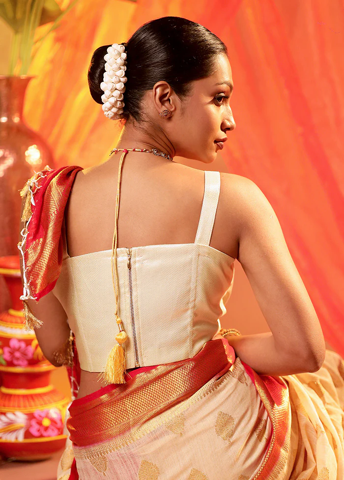 Cream Sweetheart Neck Designer Blouse - Image 2