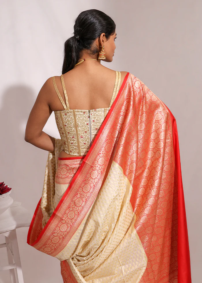 Cream Sweetheart Neck Designer Blouse - Image 2
