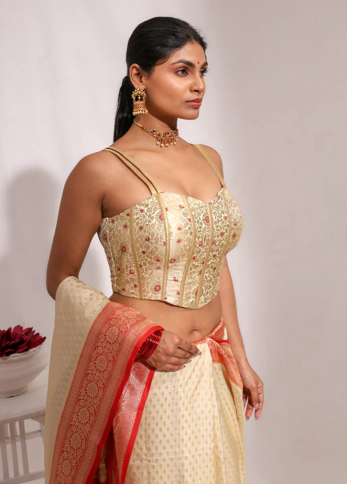 Cream Sweetheart Neck Designer Blouse - Image 3