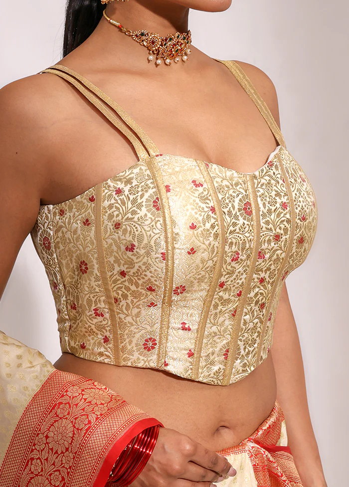 Cream Sweetheart Neck Designer Blouse - Image 4