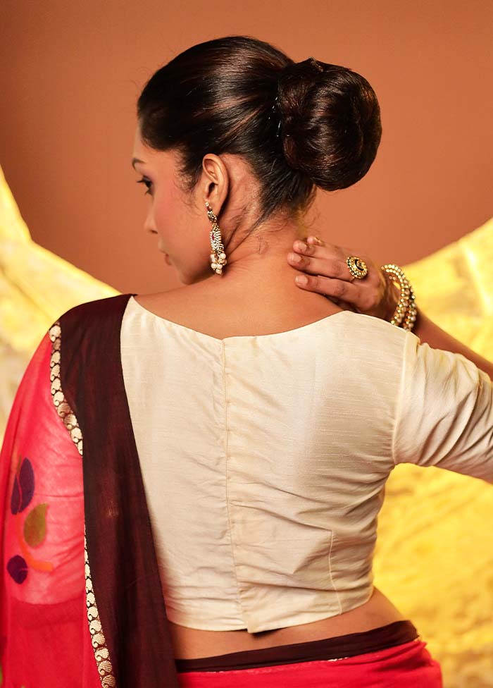 Cream Sweetheart Neck Designer Blouse Piece - Image 2