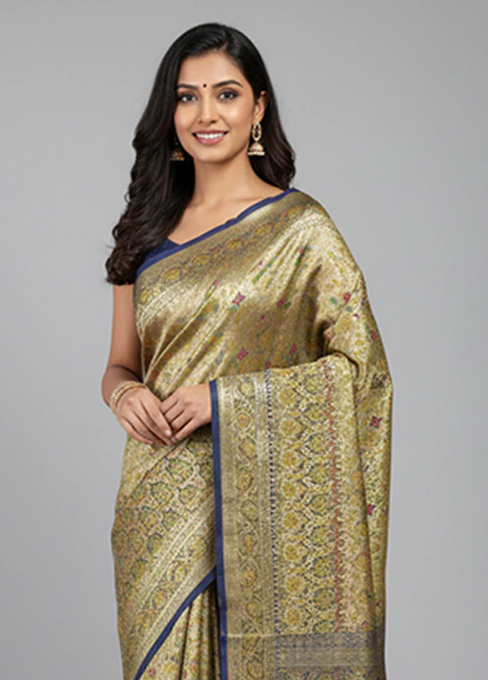 Cream Tanchoi Silk Saree With Blouse Piece - Image 2