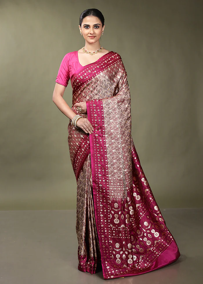 Cream Tanchoi Silk Saree With Blouse Piece - Image 2